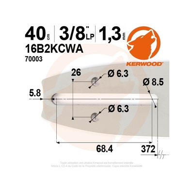 Guide tronçonneuse KERWOOD 40 cm 3/8LP 1.3mm