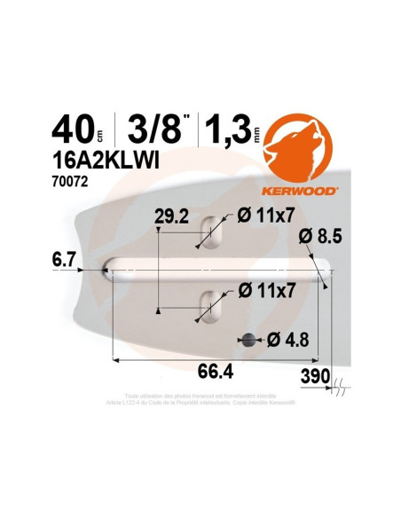GUIDE TRONÇONNEUSE KERWOOD. 40 CM. 3/8". 1,3 MM. 16A2KLWI