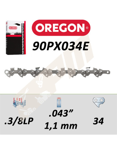Chaîne de tronçonneuse OREGON 90PX034E 3/8LP .043" 34 entraîneurs