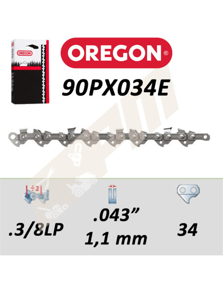 Chaîne de tronçonneuse OREGON 90PX034E 3/8LP .043" 34 entraîneurs