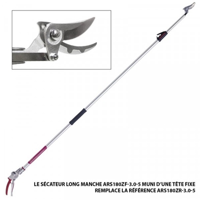Sécateur long-manche 180-300cm, teléscopique, rouge/gris
