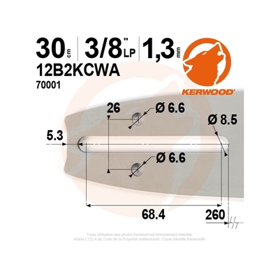 Guide tronçonneuse KERWOOD 30 cm 3/8LP 1.3mm